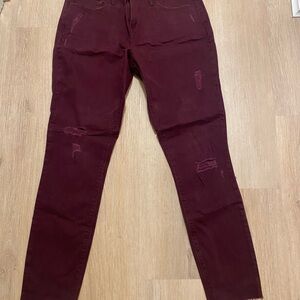 Express Burgundy Distressed Jeans